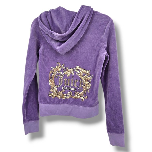 NEW Juicy Couture‎ Velour Full Zip Hoodie Lavender Purple Gold Logo Y2K Small - Picture 1 of 11
